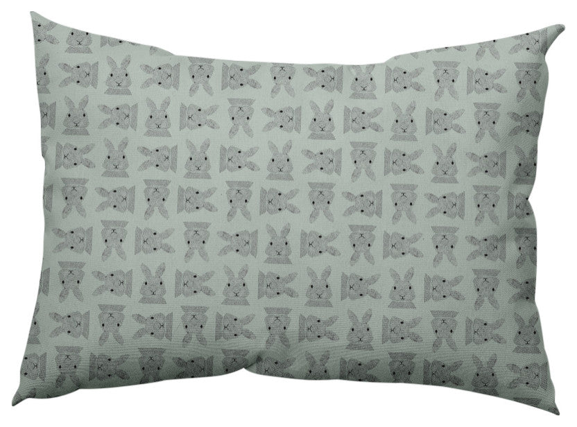 Criss Cross Bunnies Easter Indoor/Outdoor Lumbar Pillow, Breezeway Green, 14x20"