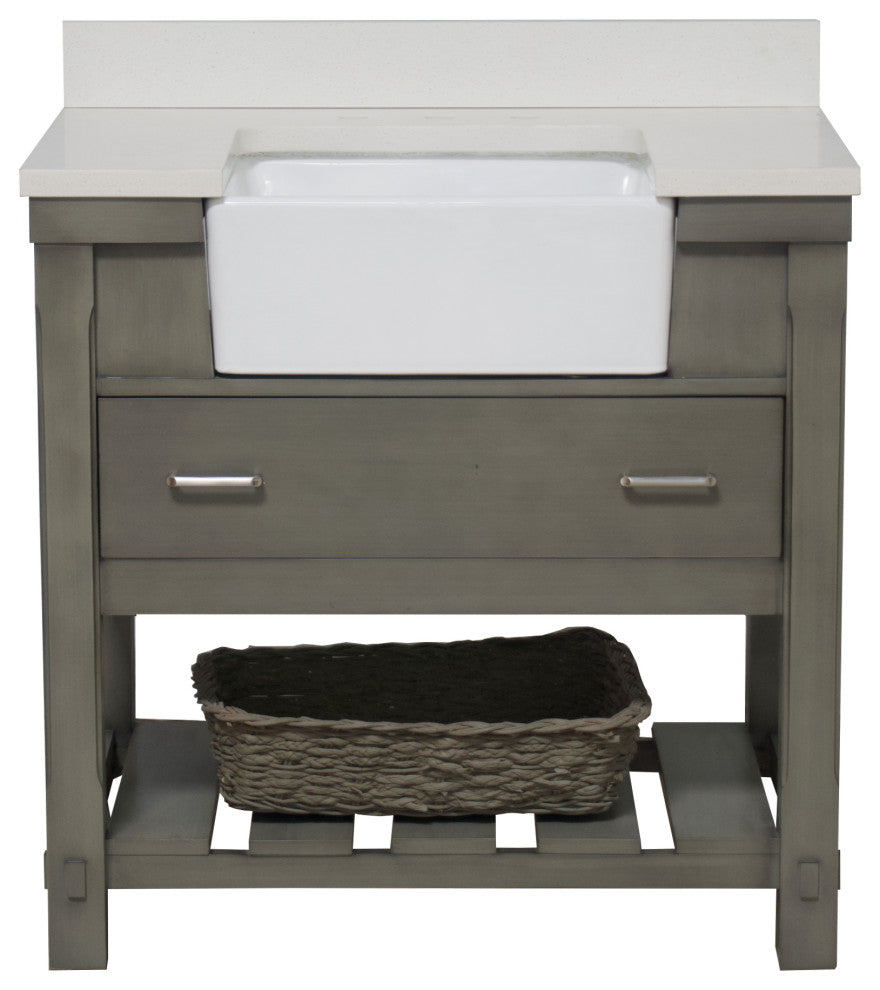 Charlotte 36" Bathroom Vanity, Weathered Gray, Quartz Top