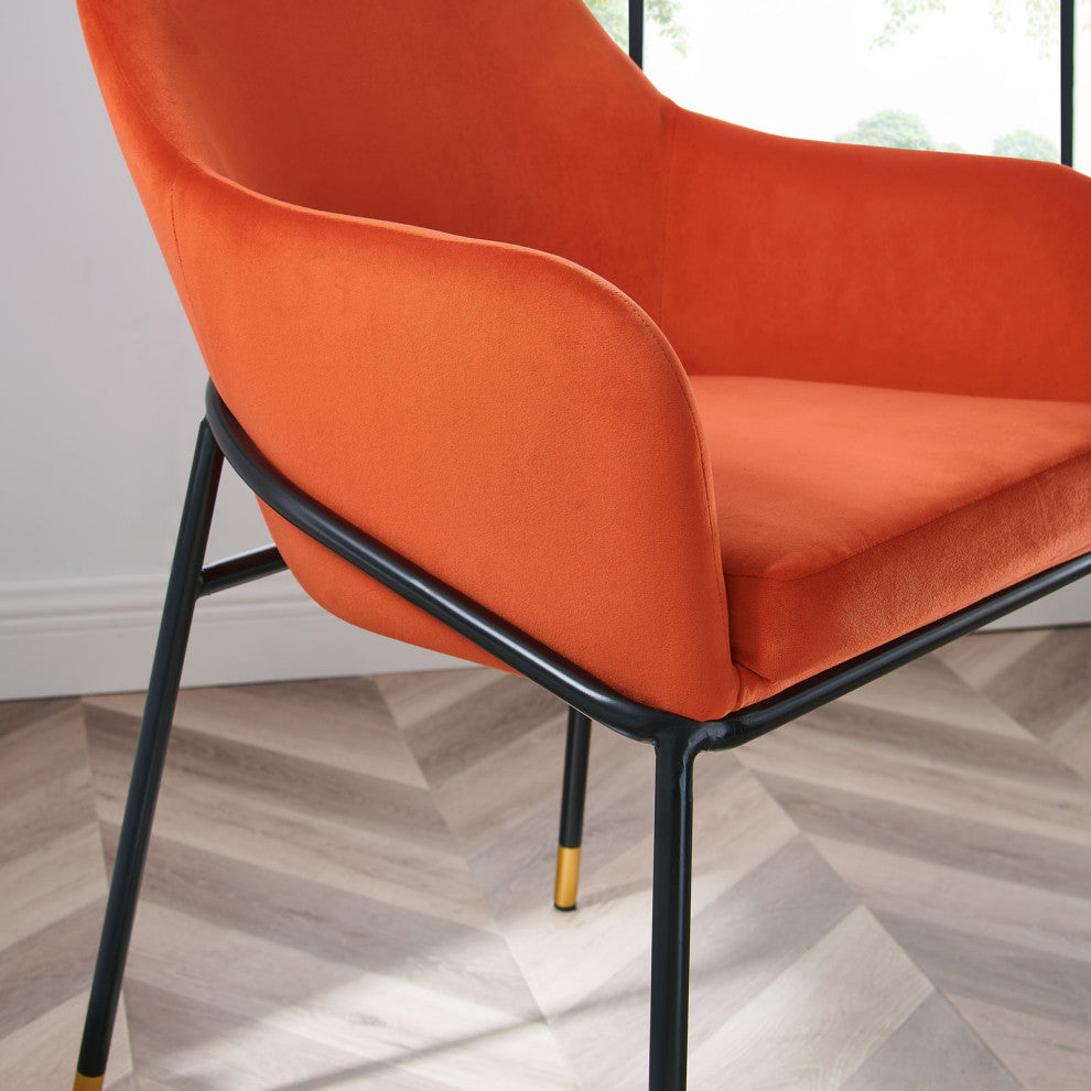 Jovi Performance Velvet Dining Armchair Set of 2, Black Orange