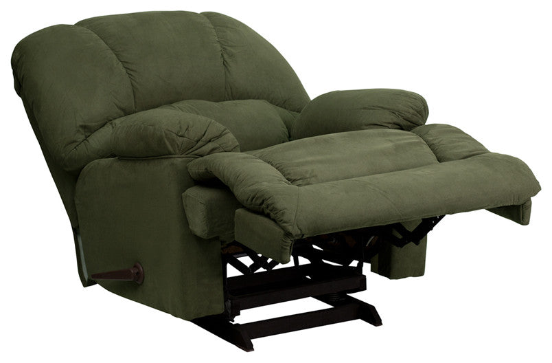 Contemporary Glacier Olive Microfiber Chaise Rocker Recliner