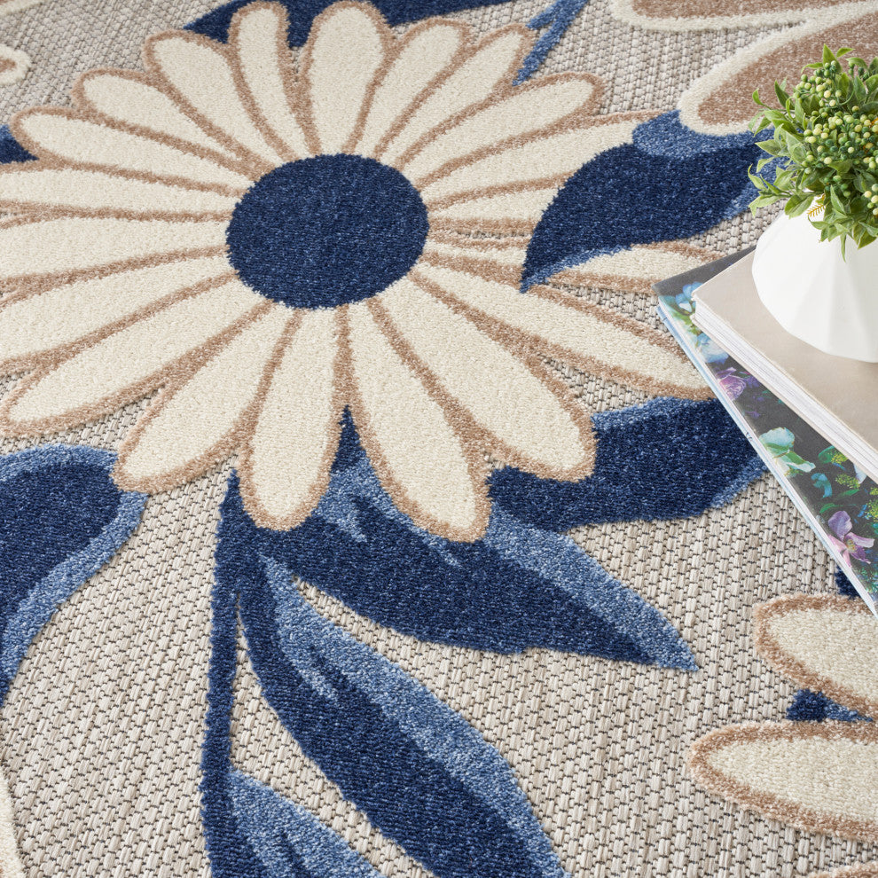Nourison Aloha 7'10" Round Blue Grey Contemporary Area Rug