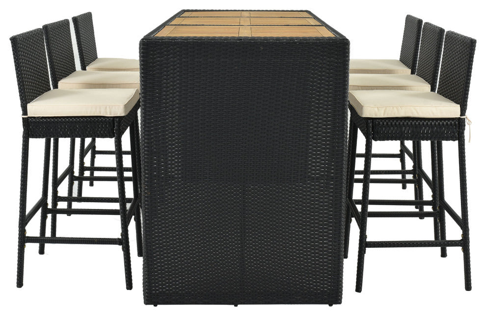 7 Pieces Outdoor Patio Bar Furniture Rattan Dining Table Set With Dining Chairs