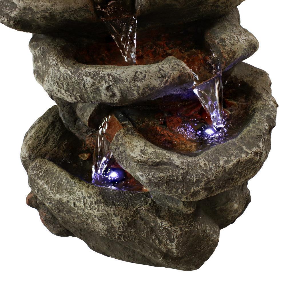 Sunnydaze 6 Tier Stone Falls Tabletop Indoor Water Fountain With LED, 15"