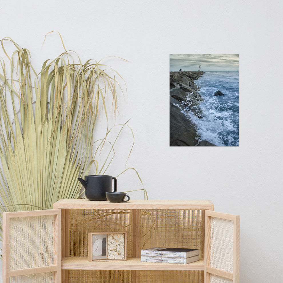 Splashing on the Jetty Landscape Photo Unframed Wall Art Print, 18" X 24"