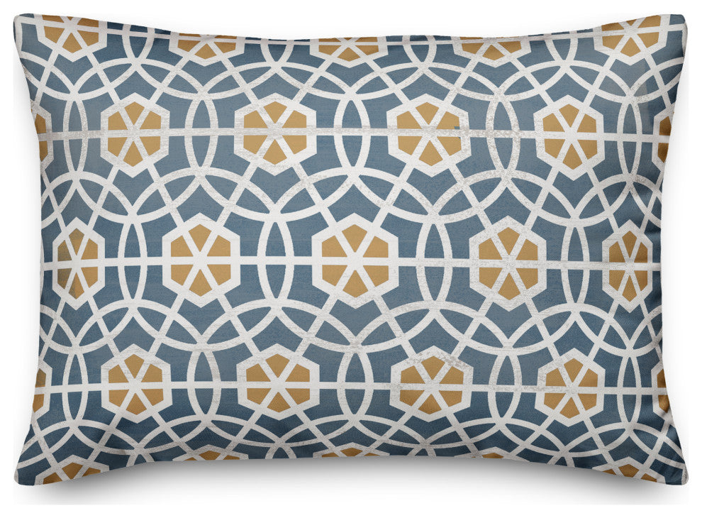 Blue and Yellow Circle Hex 14x20 Spun Poly Pillow
