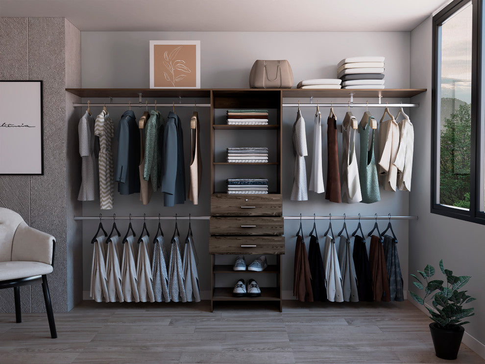 Zamora 69"W - 118"W Closet System, Dark Walnut