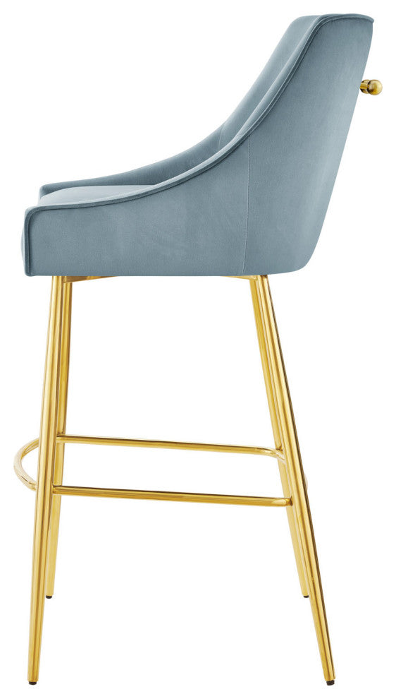 Bar Stool Chair Barstool, Set of 2, Blue, Velvet, Modern, Mid Century Lounge