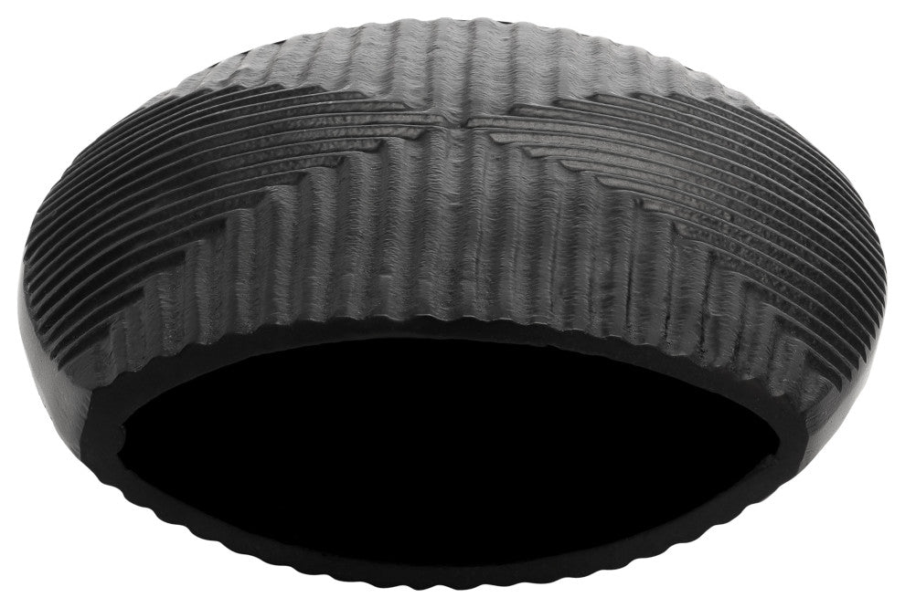 Metal, 10"H Ribbed Vase, Matte Black