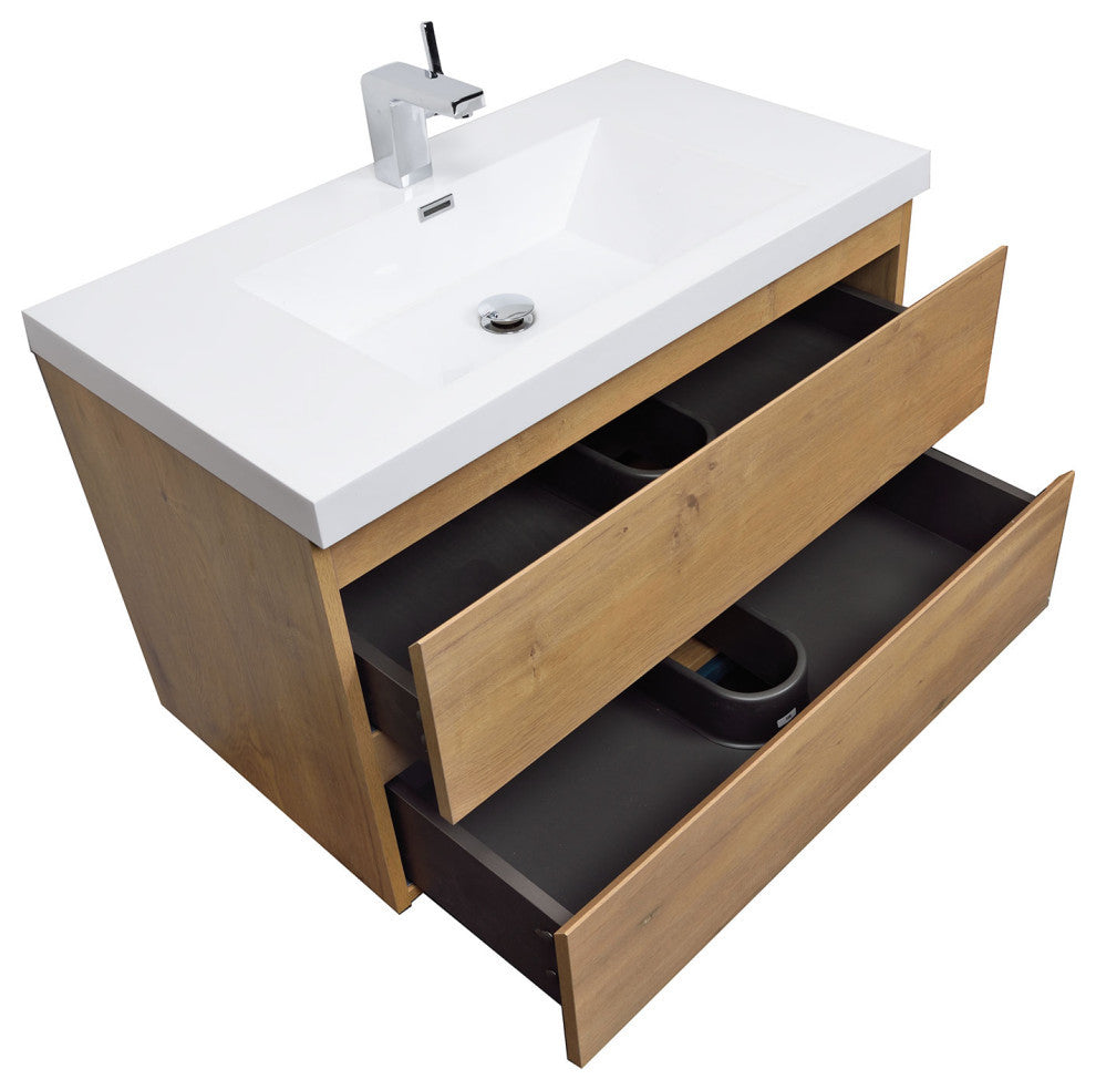 ConceptBaths 36" Angela Wall-Mount Bath Vanity, Natural Oak