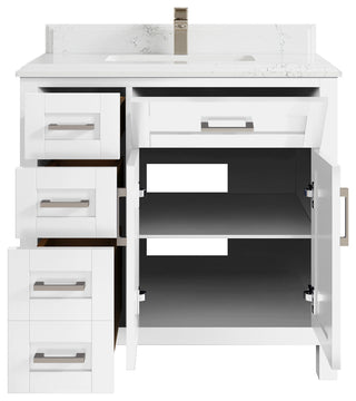 Cambridge 36 Center Sink Bath Vanity in White 1.5" Empira Quartz