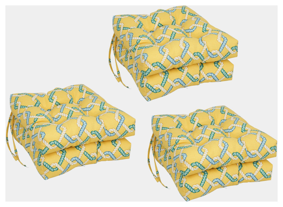 16" Polyester Outdoor Square Tufted Chair Cushions, Set of 6, Capecod Summer