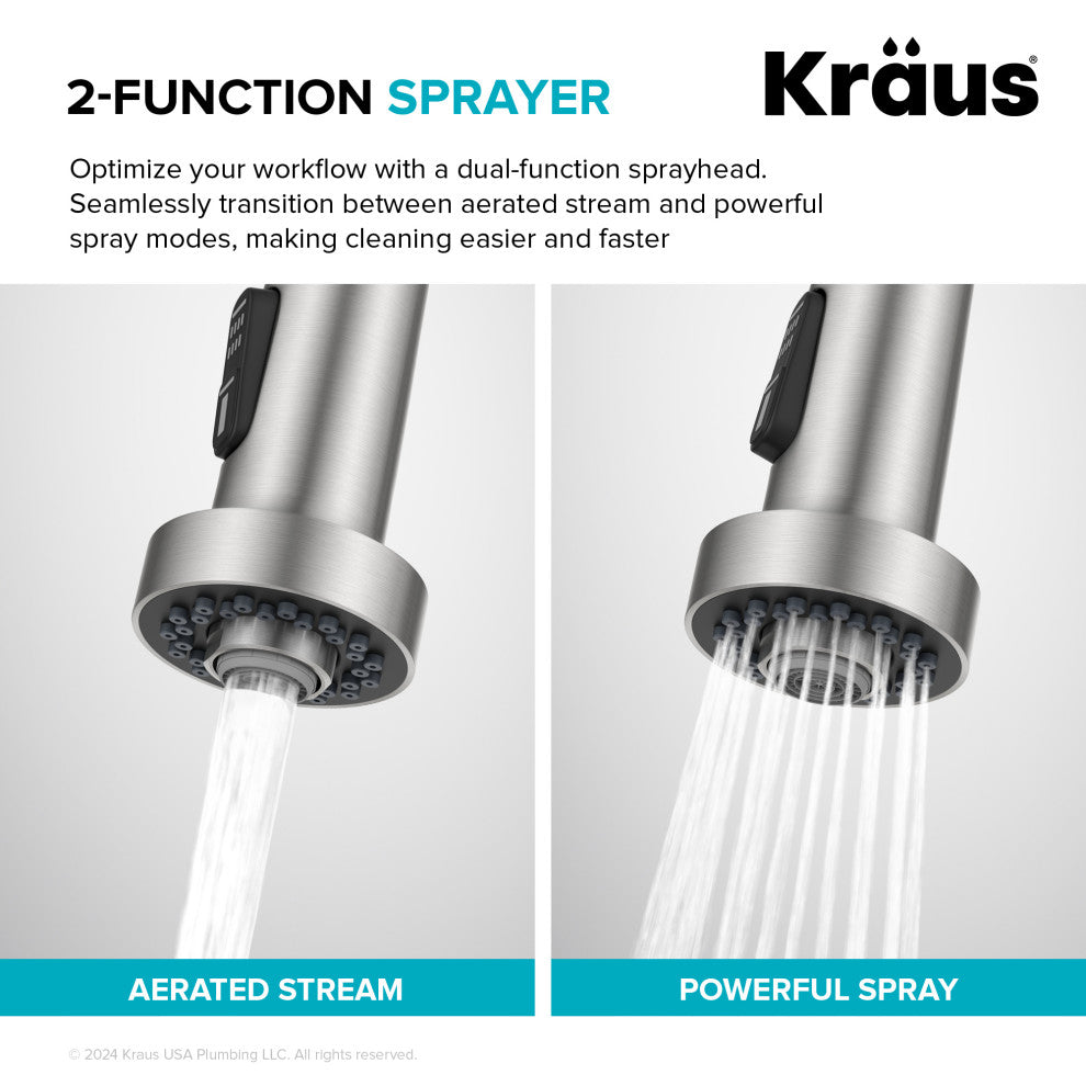 Bolden Commercial Style 2-Function Pull-Down 1-Handle 1-Hole Kitchen Faucet, Brushed Brass