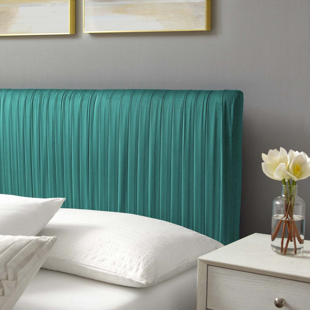 Platform Bed Frame, King Size, Velvet, Teal Blue, Modern Contemporary, Bedroom