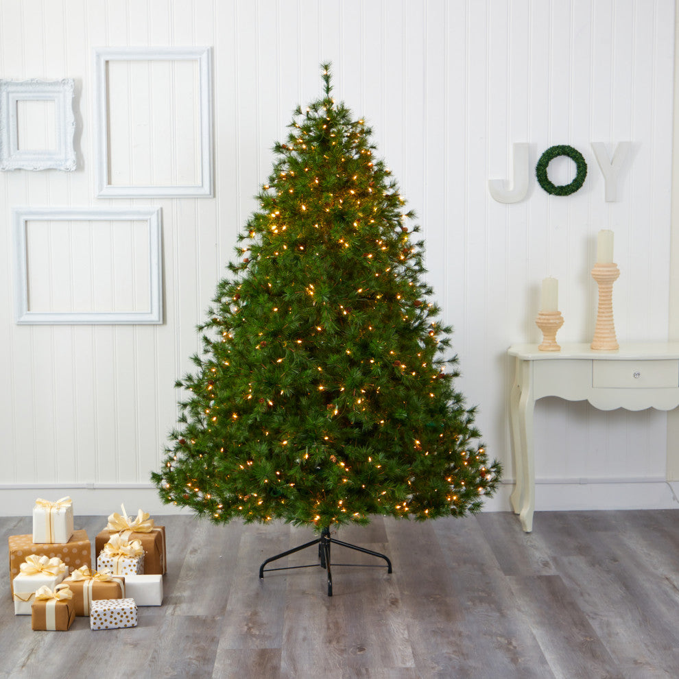 7' Colorado Mountain Pine Faux Xmas Tree W/450 Lights & Pinecones