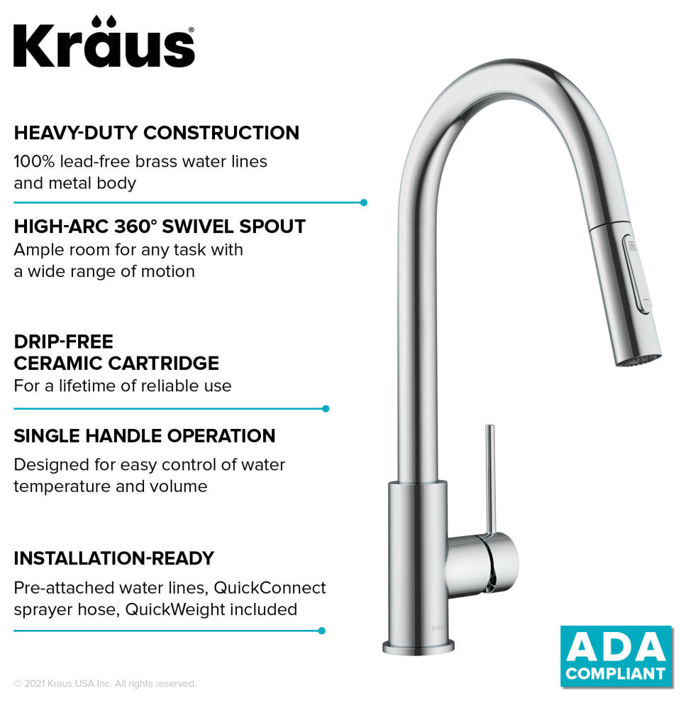 Oletto Pull-Down 1-Hole Kitchen Faucet, Chrome, Model Kpf-3104ch