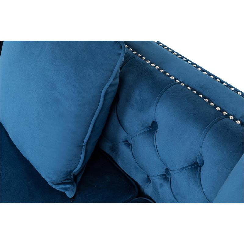 Ryan Deep Blue Velvet Double Chaise Sectional Sofa with Nail-Head Trim