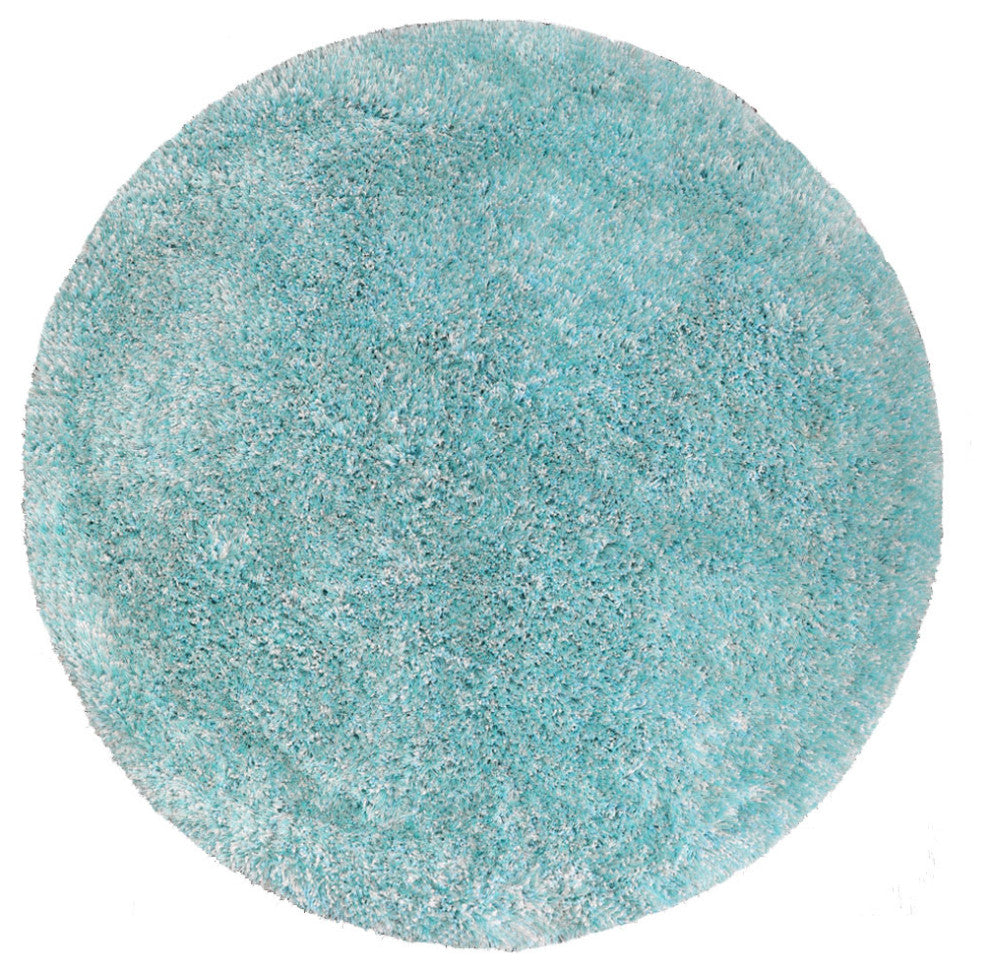 HAND TUFTED SHAG POLYESTER ECO-FRIENDLY AREA RUGS- Turquoise&White Color, Solid