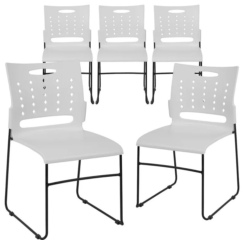 Set of 5 Multipurpose Stack Chair, Contoured Seat With Perforated Back, White