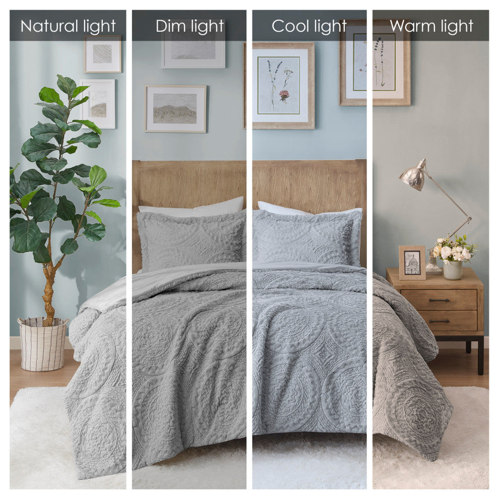 Madison Park Arya Medallion Faux Fur Plush Comforter Mini Set