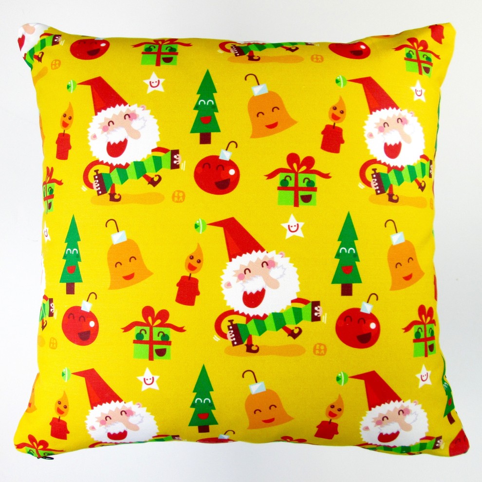 Artisan Pillows 17-inch Christmas Happy Xmas Santa And Ornaments Throw Pillow