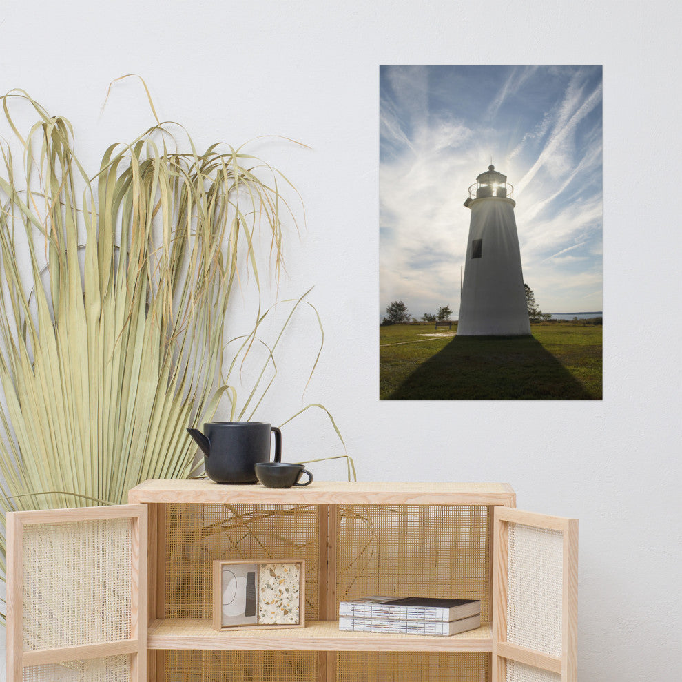 Turkey Point Lighthouse with Sun Flare Unframed Wall Art Prints, 24" X 36"