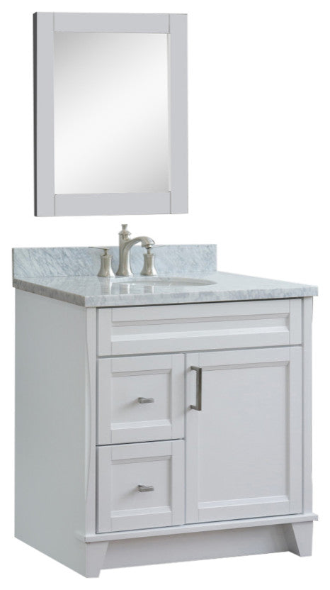 37" Single Sink Vanity In White Finish Top With White Carrara Marble