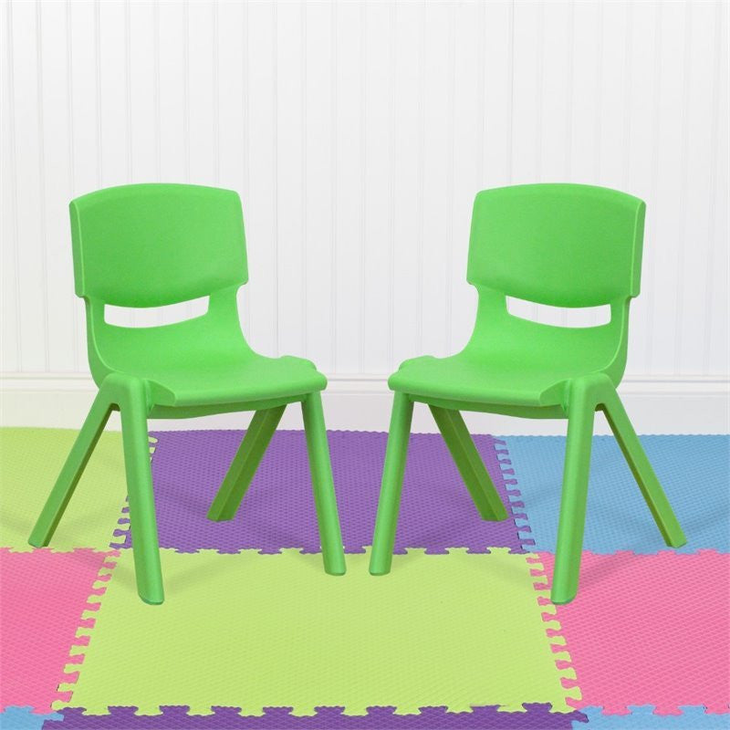 2 Pack Plastic Stackable School Chair with 12" Seat Height, Green