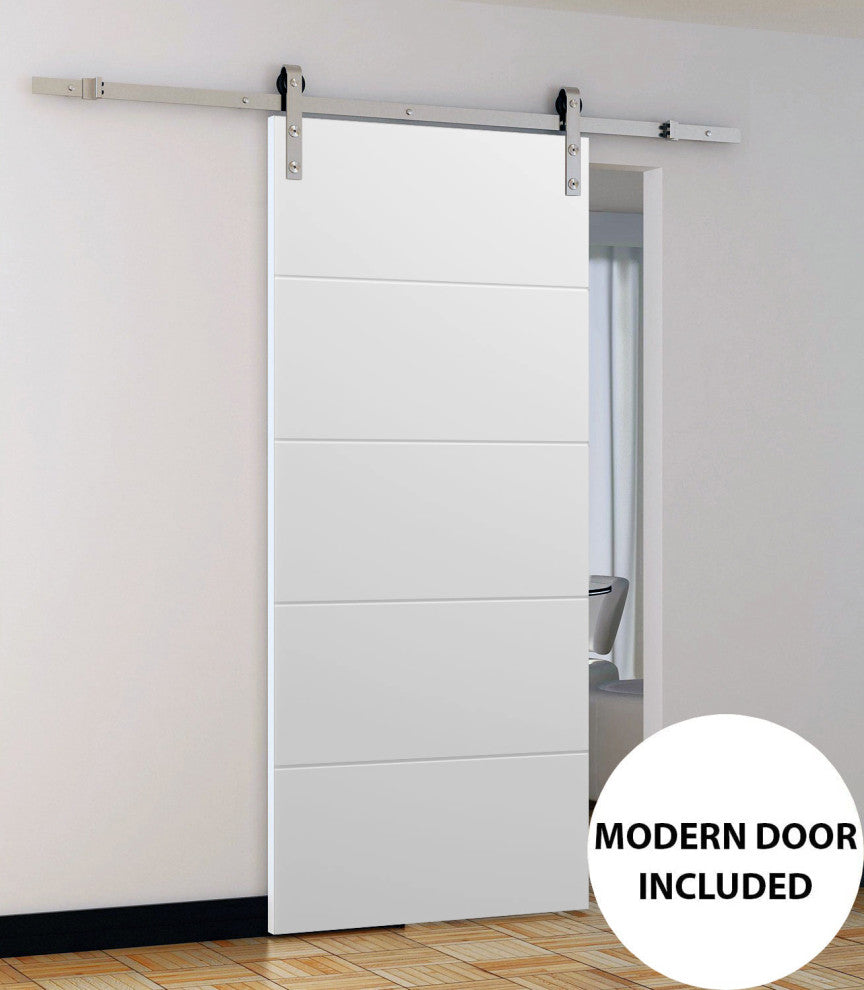 Barn Door 24 x 80, Planum 0770 Painted White, Silver 6.6' Rail