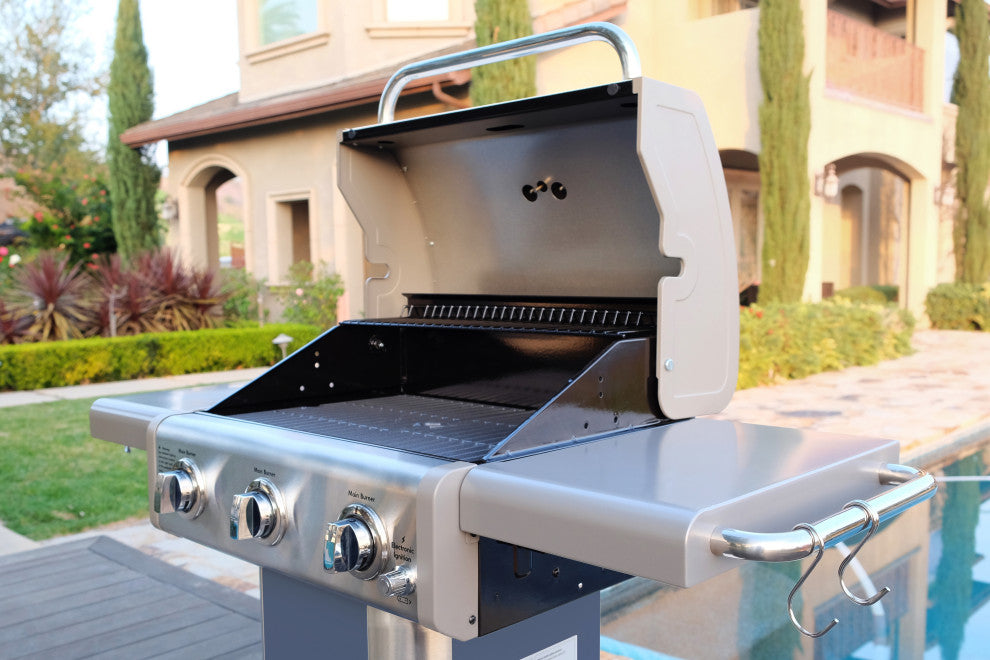 Kenmore 3 Burner Gas Grill with Side Shelves, Azura