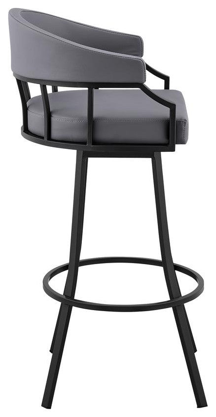 Palmdale 30 Swivel Slate Grey Faux Leather and Black Metal Bar Stool