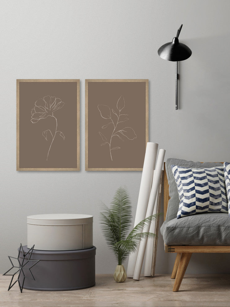 Leaves and Flower Diptych, 2-Piece Set, 12x18 Panels