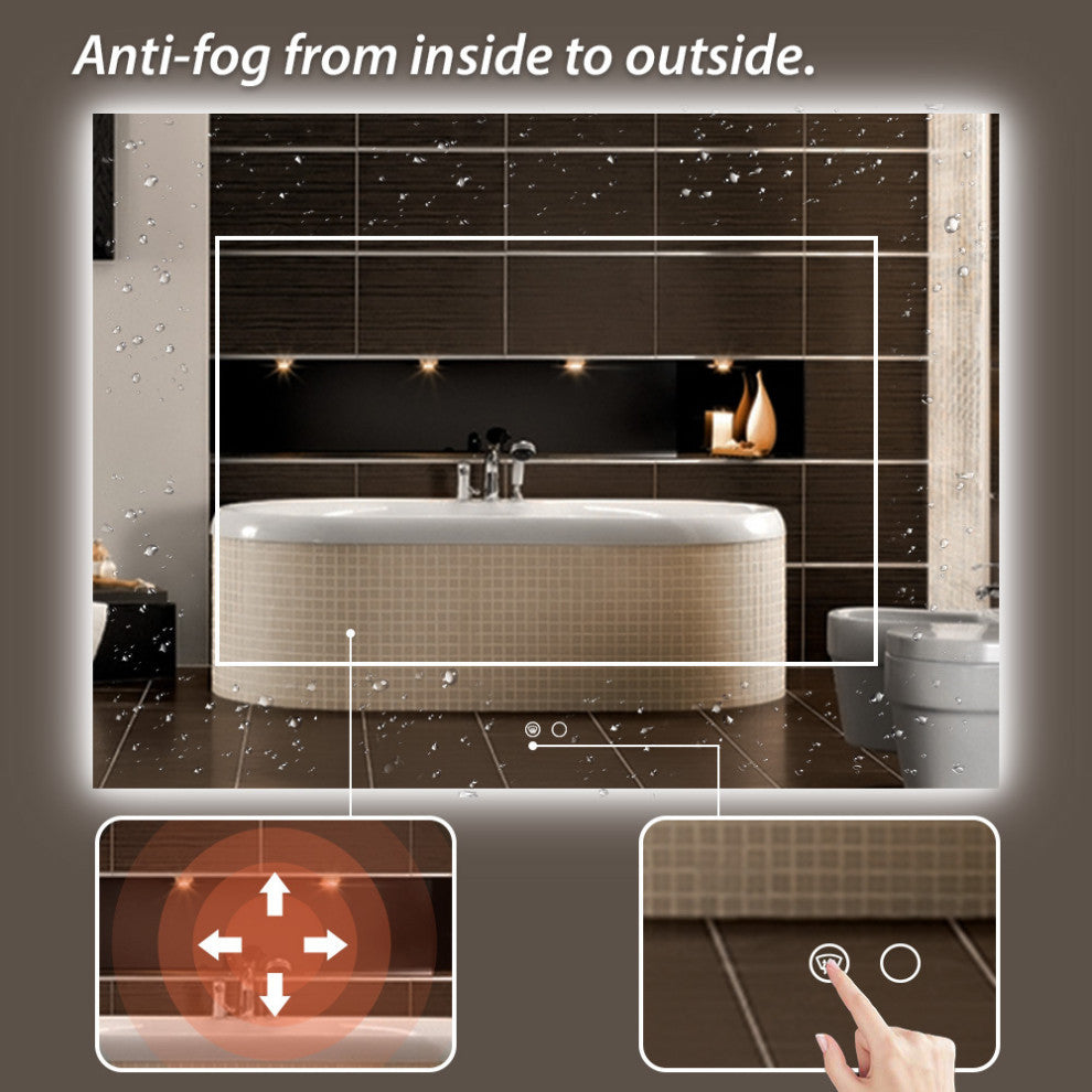 Backlit 3-Color LED Mirror for Bathroom, Anti-Fog Dimmable, 48x36