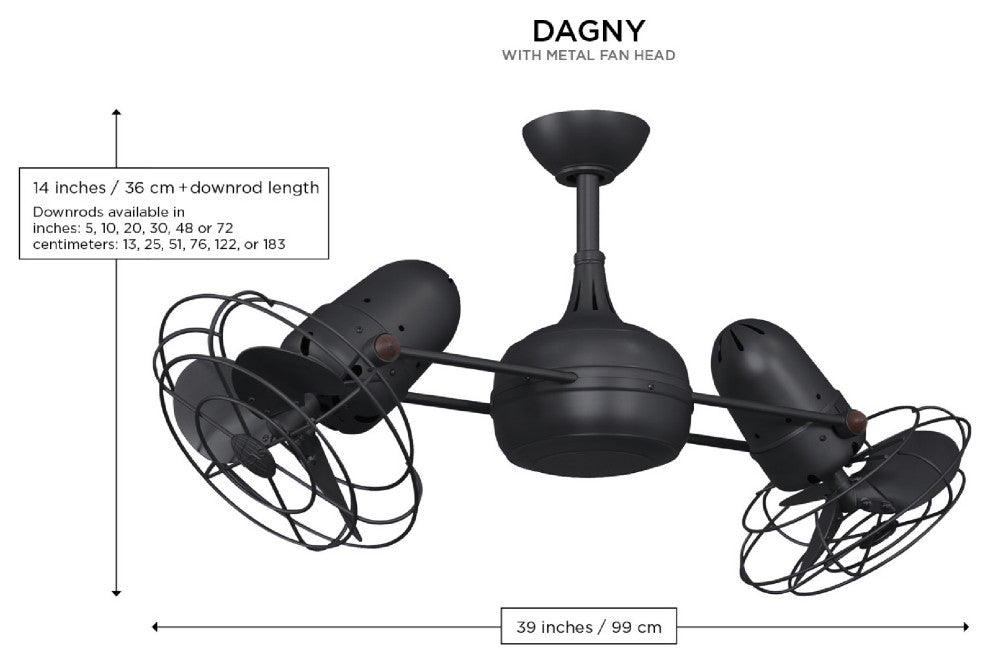 Dagny, Rotational Ceiling Fan, Matte Black Finish, Metal Blades