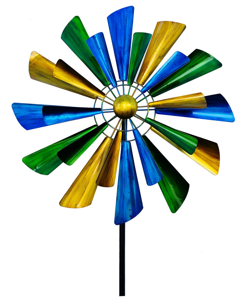 Two Layered Metal Windmill Kinetic Wind Spinner Outdoor Garden Sculpture
