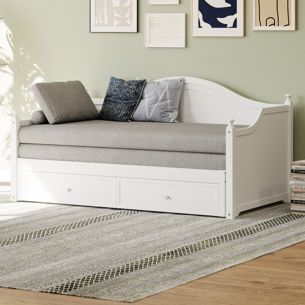 TATEUS Twin Size Wood Daybed with Extended Pop Up Trundle and Storage Drawers