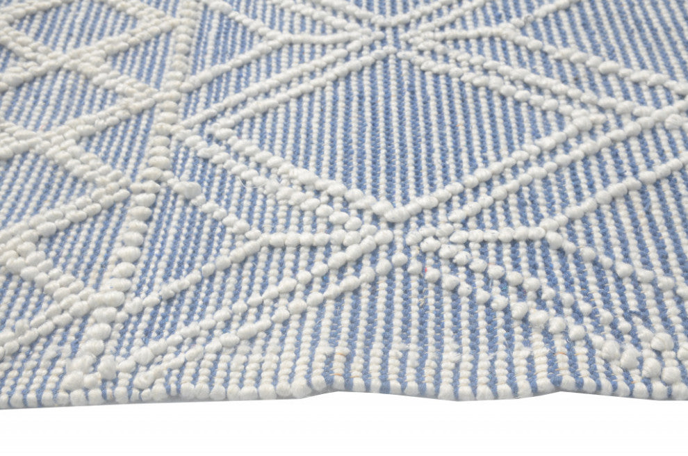 8"x11" Blue Ivory Tribal Geometric Pattern Area Rug