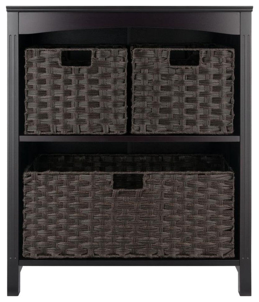Terrace 4-PieceStorage Shelf With 3 Foldable Woven Baskets, Walnut and Chocolate
