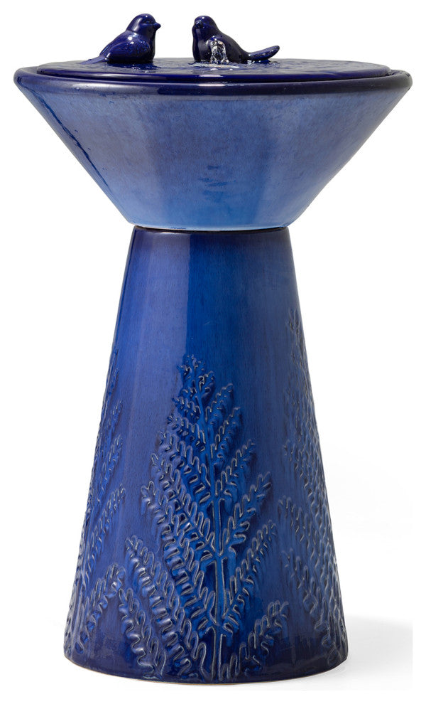Cobalt Plant Pattern Pedestal Ceramic Fountain