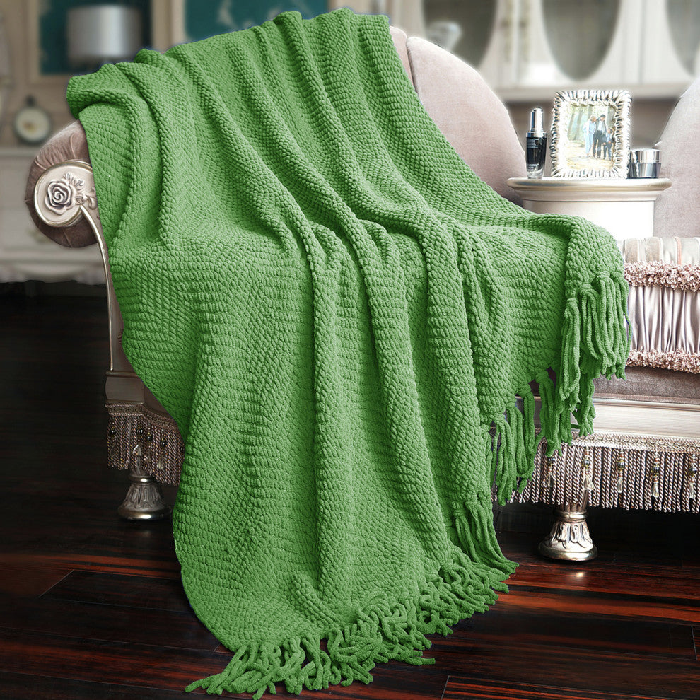 Tweed Knitted Throw Blanket, Green Eyes, 50"x60"