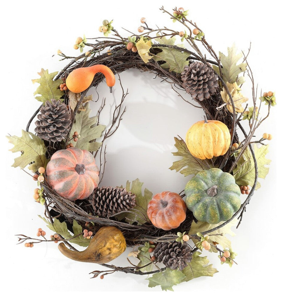 Safavieh Faux 24" Oak Leak Wreath With Pumpkins