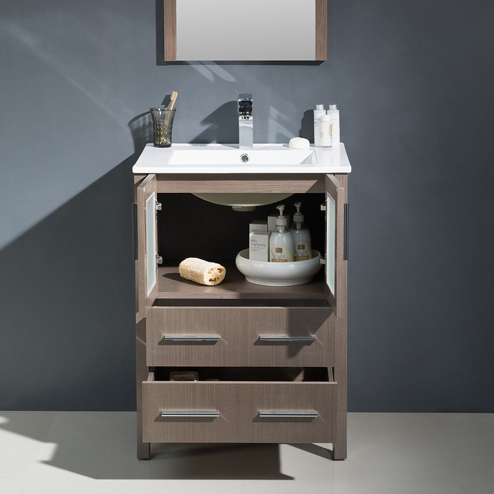Torino 24" Gray Oak Modern Bathroom Vanity With Integrated Sink, FFT1030BN