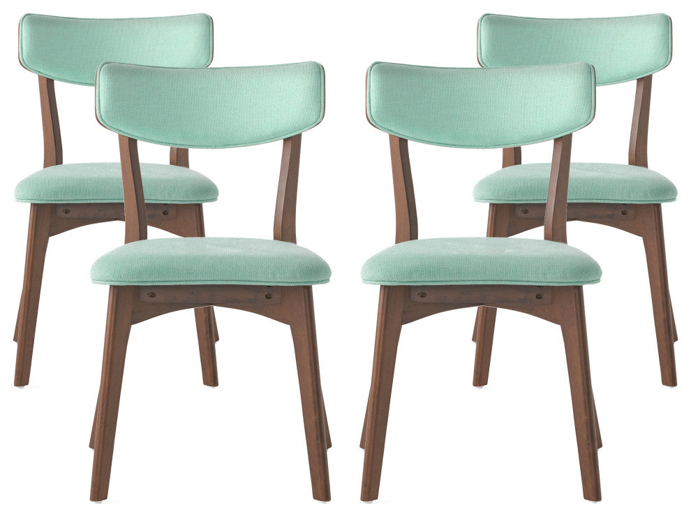 GDF Studio Mid-Century Modern Upholstered Dining Chairs, Set of 4, Mint/Walnut