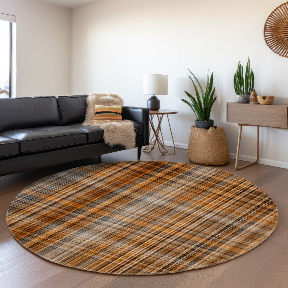 Premium Machine Washable Mayfield AMF541 Terracotta 8'' x 8'' Round Rug