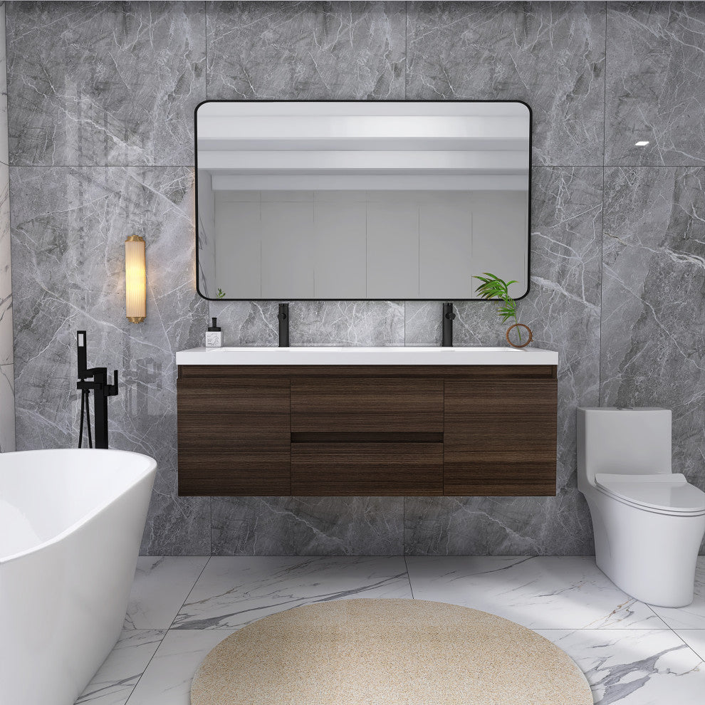 60" Wall-Mounted 2-drawer Bathroom Vanity Set with Integrated Double Sink, Gray Oak