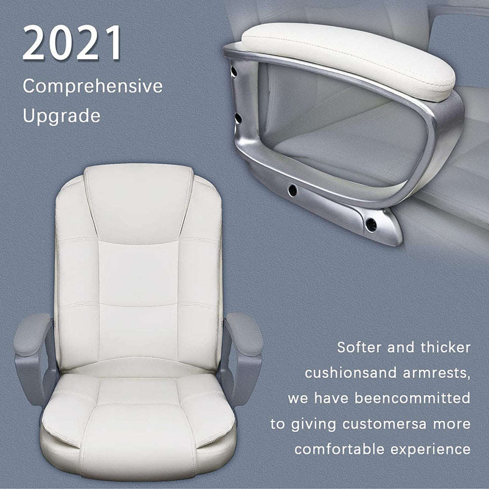 White Leather Executive Chair With Lumbar Support