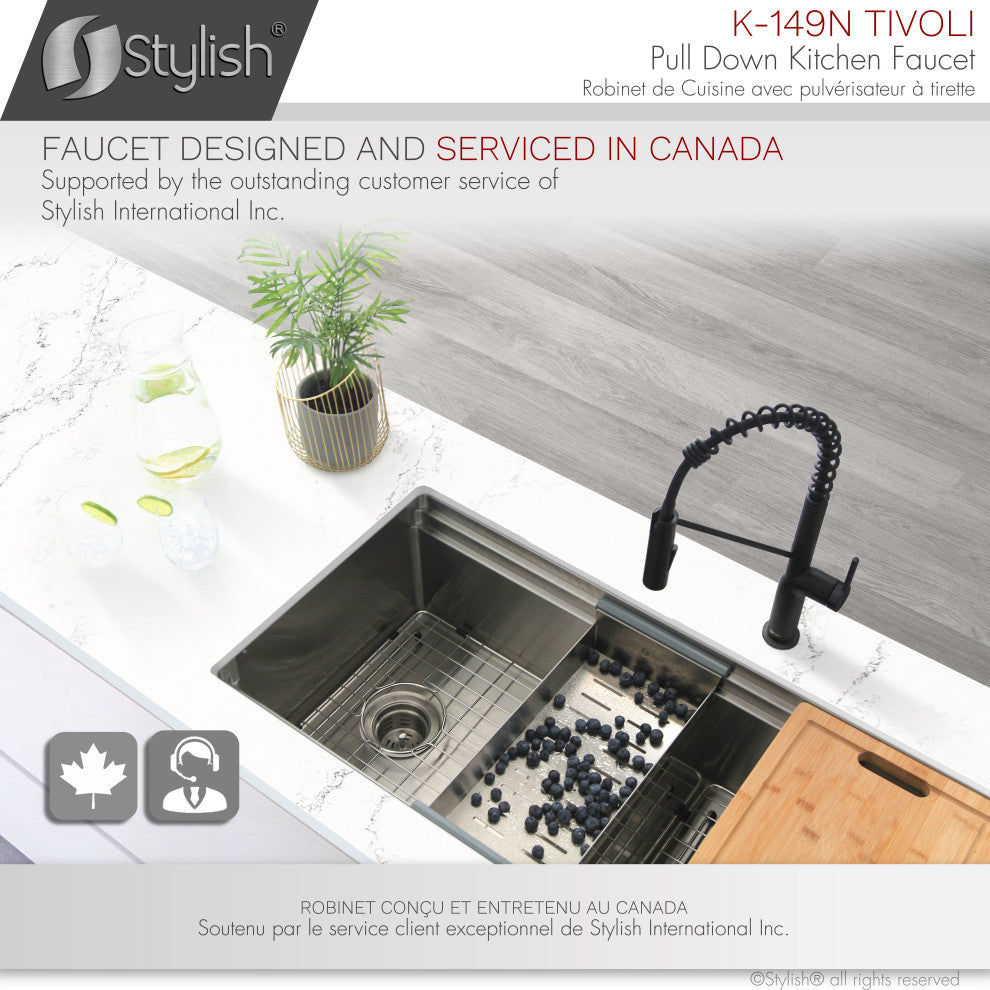 STYLISH Single Handle Pull-Down Dual Mode Kitchen Faucet, Matte Black
