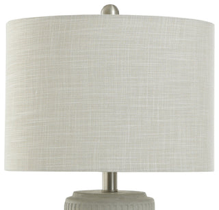 Joni Ceramic Table Lamp-Natural Cement Grey Finish-Heathered Off/White Drum