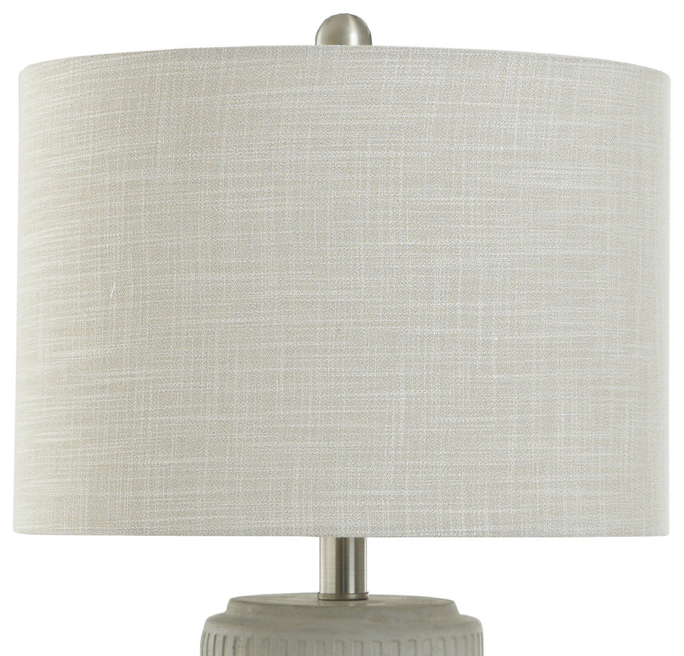 Joni Ceramic Table Lamp-Natural Cement Grey Finish-Heathered Off/White Drum