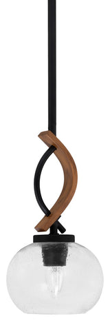 Monterey Mini Pendant Matte Black & Painted Wood-look 7" Clear Bubble Glass