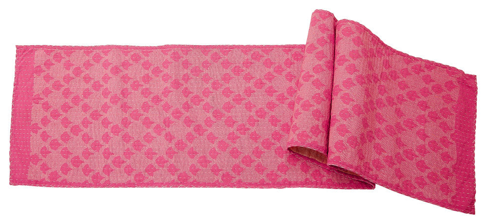 Artisan Hand Loomed Cotton Table Runner, Pink Ginkgo, 18"x96"